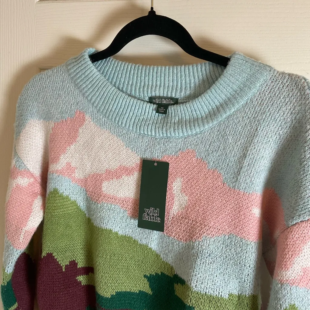 Wild Fable Blue Mountain Landscape Knit Sweater Colorful size XSMALL - Image 4