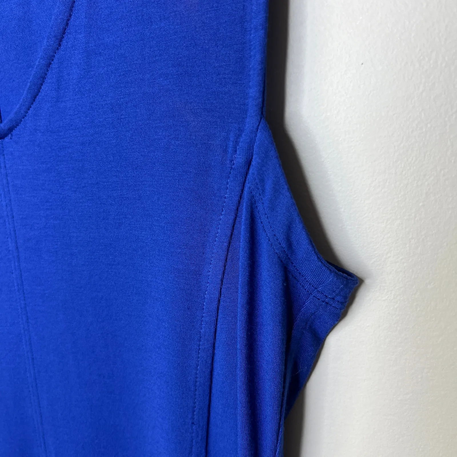 Eileen Fisher Adriatic Blue‎ V-Neck Viscose Jersey Flare Dress XXS Minimalist - Image 7