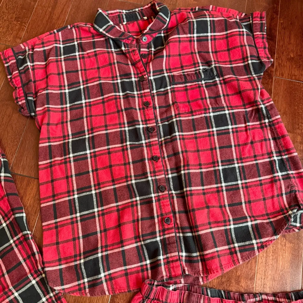 LOFT Red Flannel Cotton Pajama Set L - Image 3