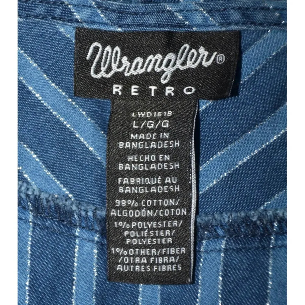 Wrangler Retro Women's L Striped Denim Sleeveless Button-Down Mini Dress Pockets - Image 9