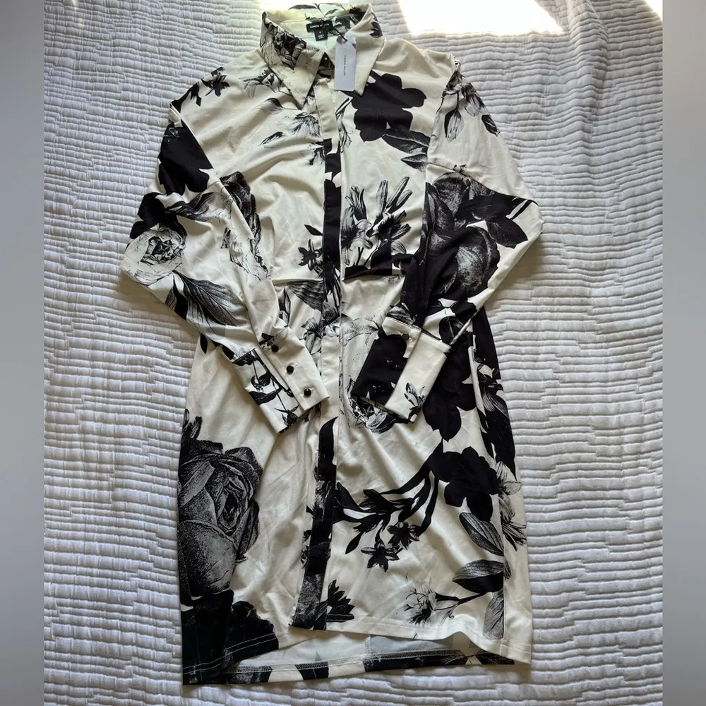 Mono Floral Jersey Tie Waist Mini Dress - Image 2