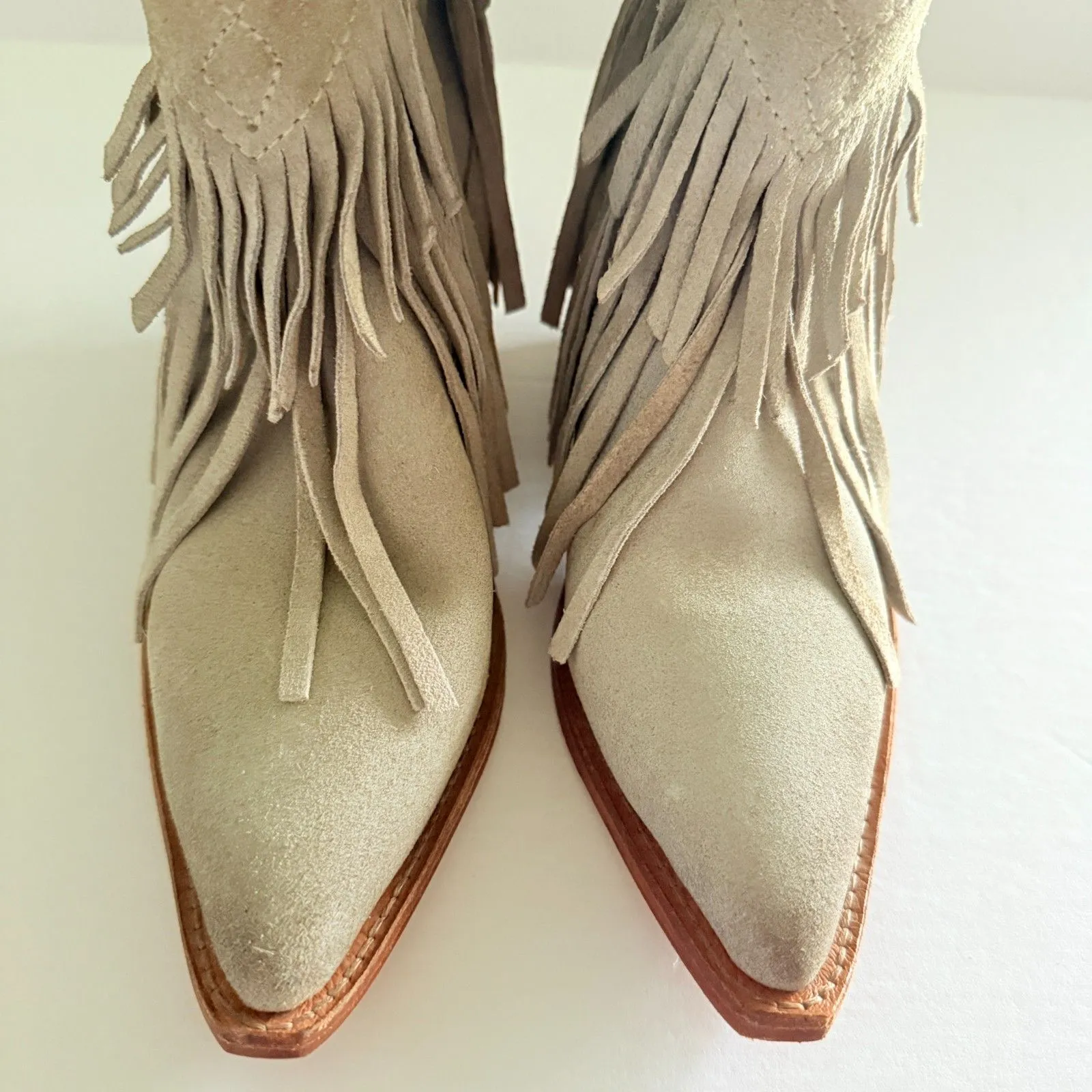 Free People Lawless Fringe Western Boots Tan Bone Block Heel Ankle Cowgirl Sz 37 - Image 6