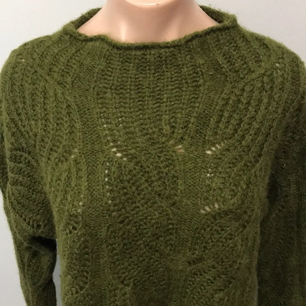 J. Crew Pointelle Cable Sweater Alpaca Moss Green - Image 2