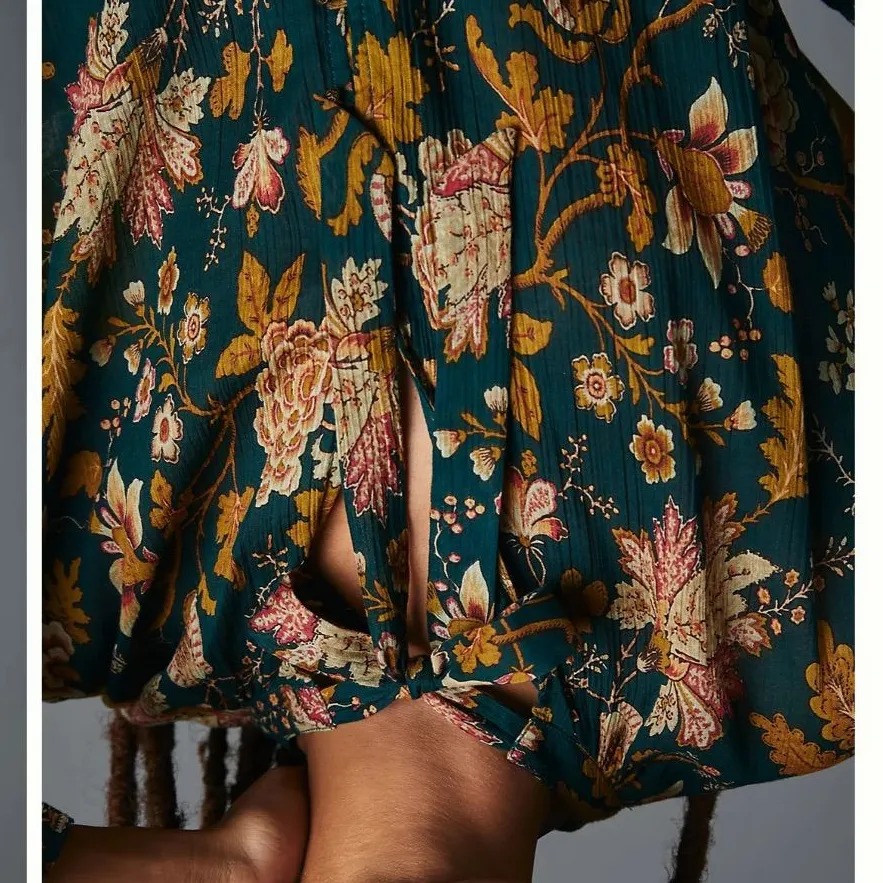 Anthropologie Pilcro The Tavi Tie Neck Floral Button Down Blouse Green Small SP - Image 3