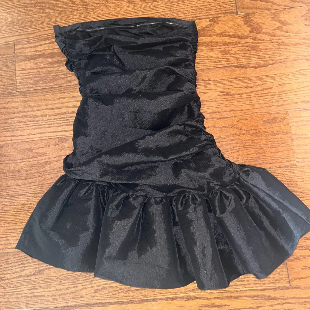 Do+Be Ruched Strapless Black Bubble Hem Cocktail Mini Dress Size Small - Image 8