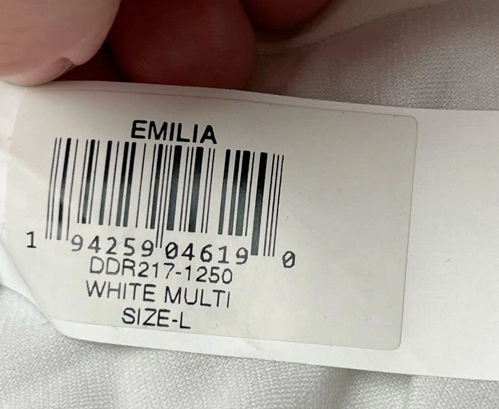 Dress the Population Emilia White Silver Sequin Midi Dress Ruched Size Large NEW - Image 4