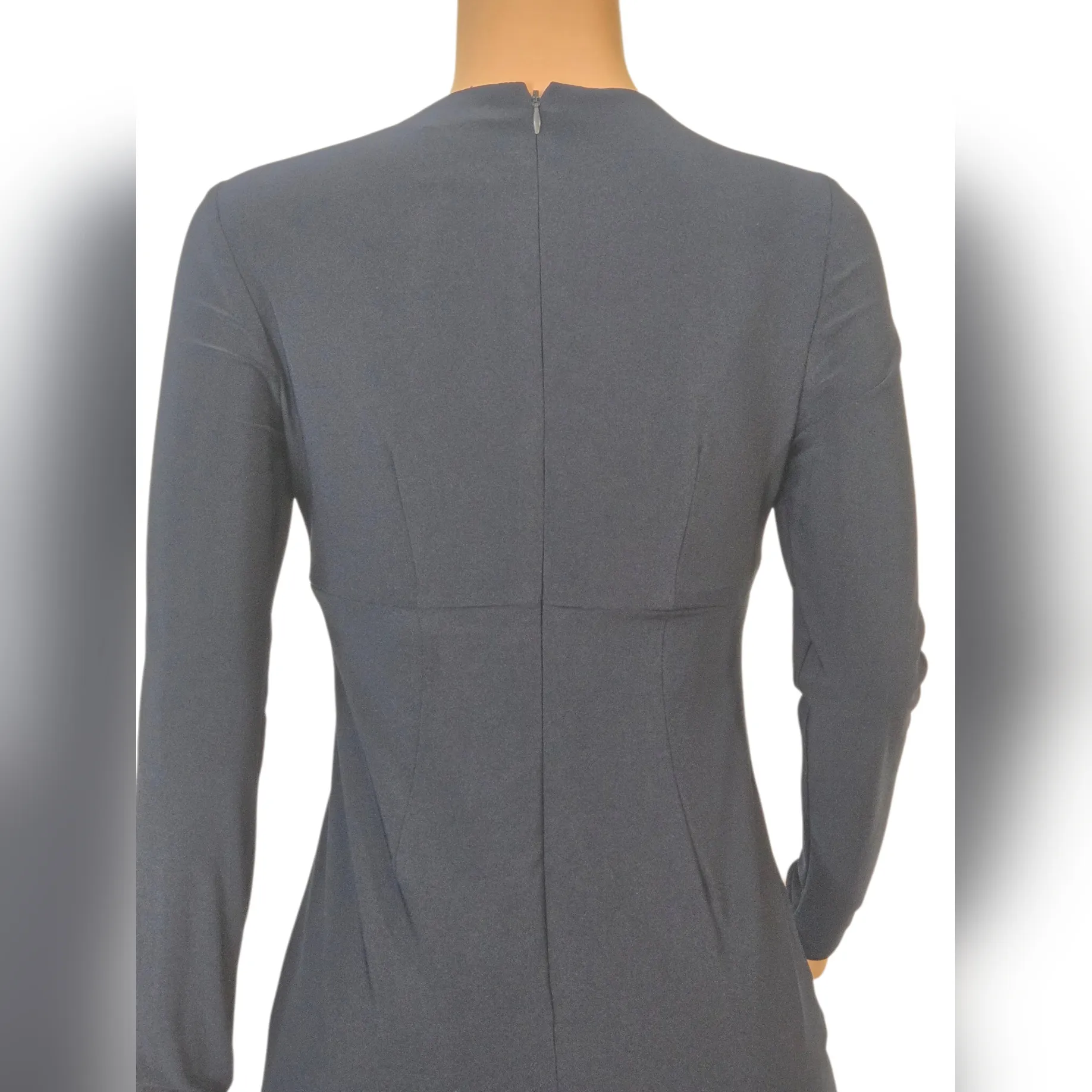 VINCE CAMUTO Navy Blue Faux Wrap Jeweled Rhinestones Neck Long Sleeve Dress sz 4 - Image 2