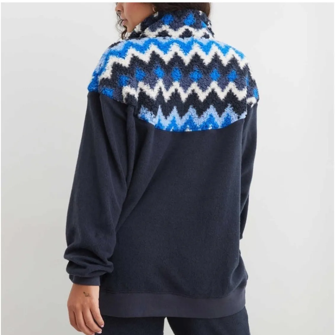 Aerie Chevron Fleece Sherpa Pullover Blue Quarter Zip zigzag pattern Sweater M Size M - Image 2