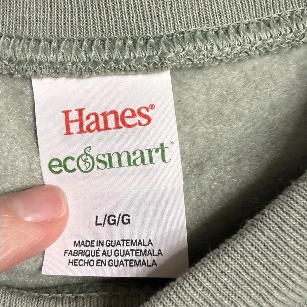 Hanes sage Green Sweatshirt with Pink design Smiley - Image 4