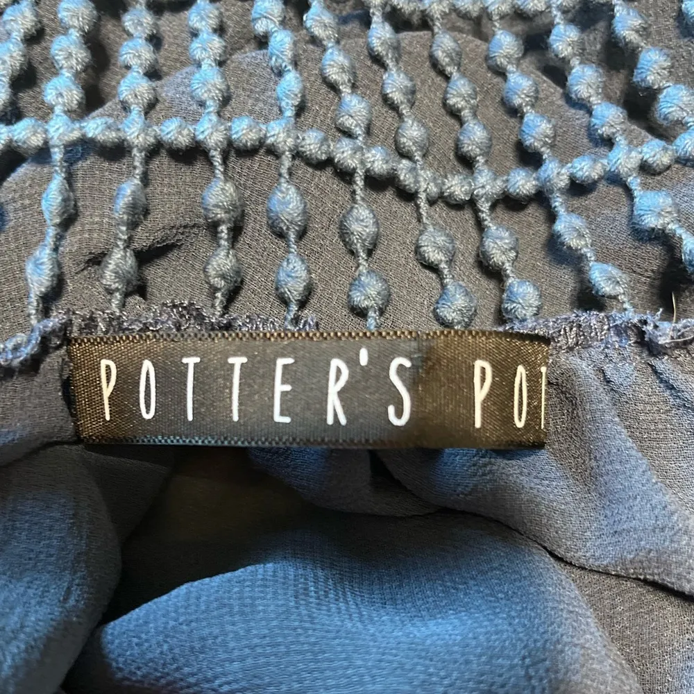 Potters Pot Navy Blue Blousey Shirt Womens Small Tie Top - Image 6