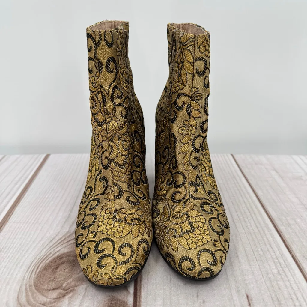 Seychelles Ankle Boots Black & Gold Brocade Jacquard Regency Victorian 3.5” Heel - Image 5