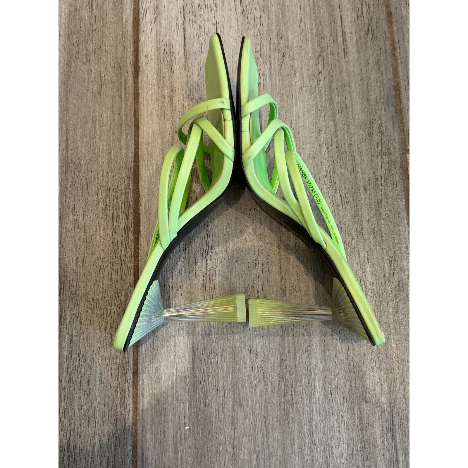 Charles & Keith Mules Women 37 Green Strappy Transparent Heel Trendy Chic Sandal - Image 9