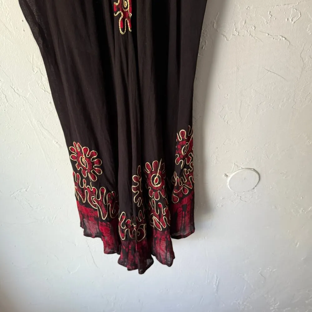 Star India Black Red Embroidered Floral Boho Handkerchief Hem Dress One size NWT - Image 4