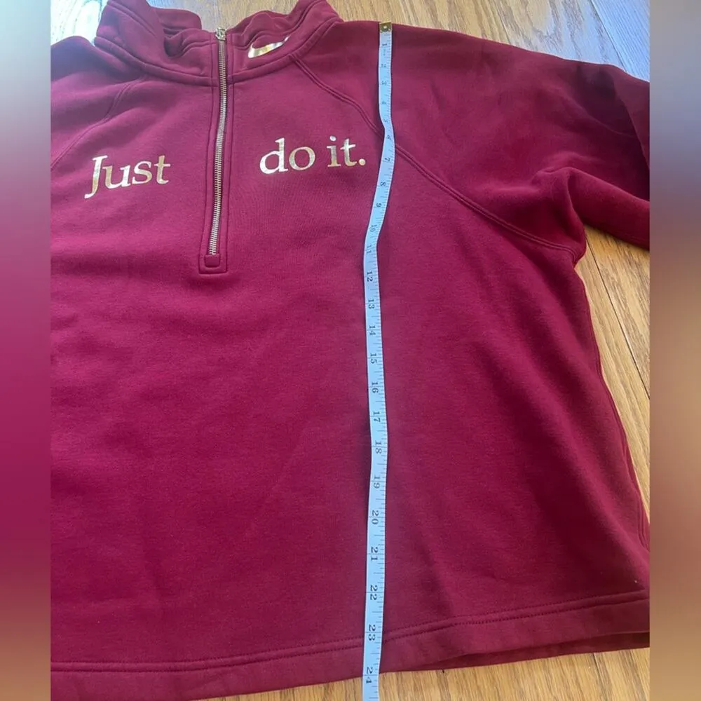 Nike Just Do It Burgandy Quarter Zip Pullover, Gold Writing, Size 1X, Comfy - Image 6