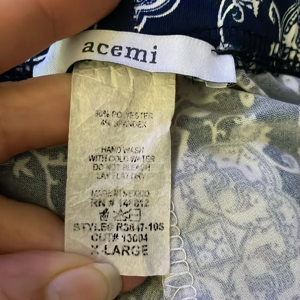 Acemi navy and white paisley pull on flare pants - Image 3