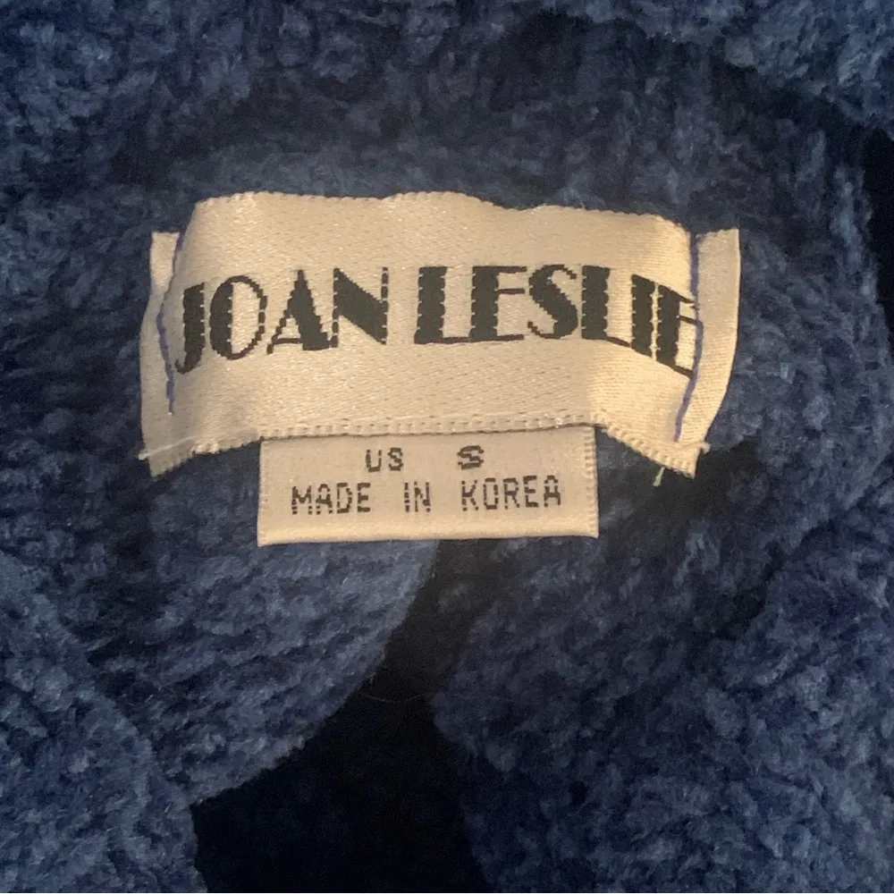 Vintage Joan Leslie Blue Chenille Turtleneck Cable Knit Sweater Korea Small S - Image 6