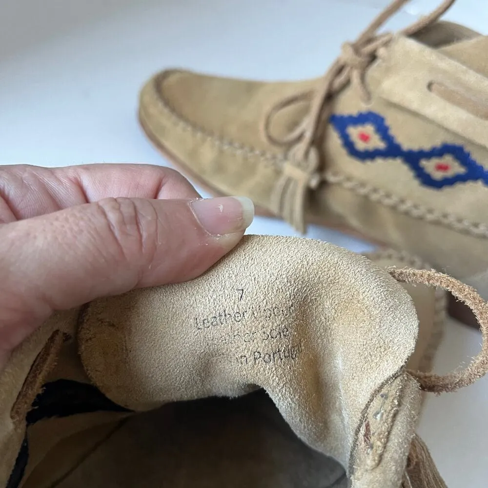 Soludos Suede Moccasin Womens Boots Sz 7 Boho Southwestern Embroidered  Festival - Image 11