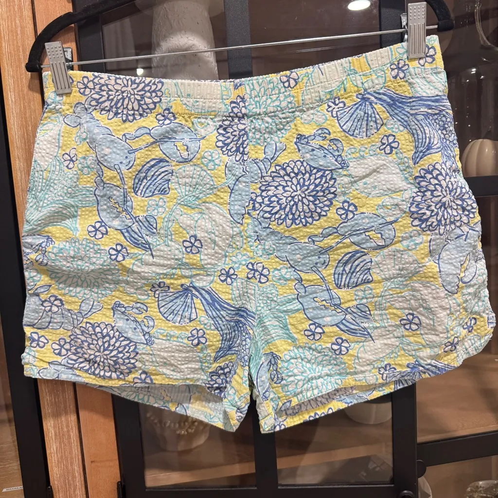 🌼 Vintage Lilly Pulitzer Lobster print Floral Seersucker Shorts seashell ocean - Image 11