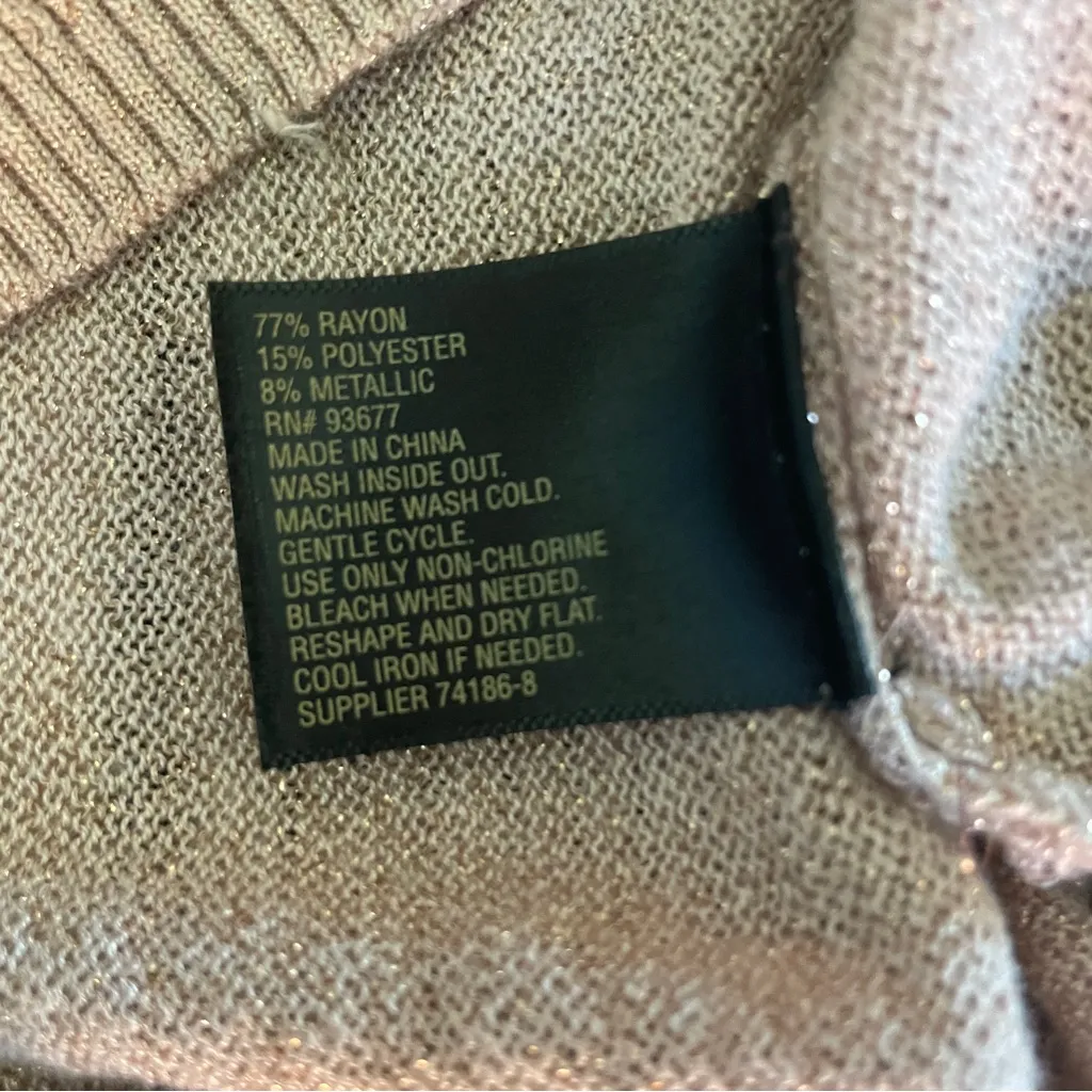 Y2K Metallic Pink Sweater Dress Medium Pastel Cream Cold Shoulder‎ Ribbed Mature - Image 10