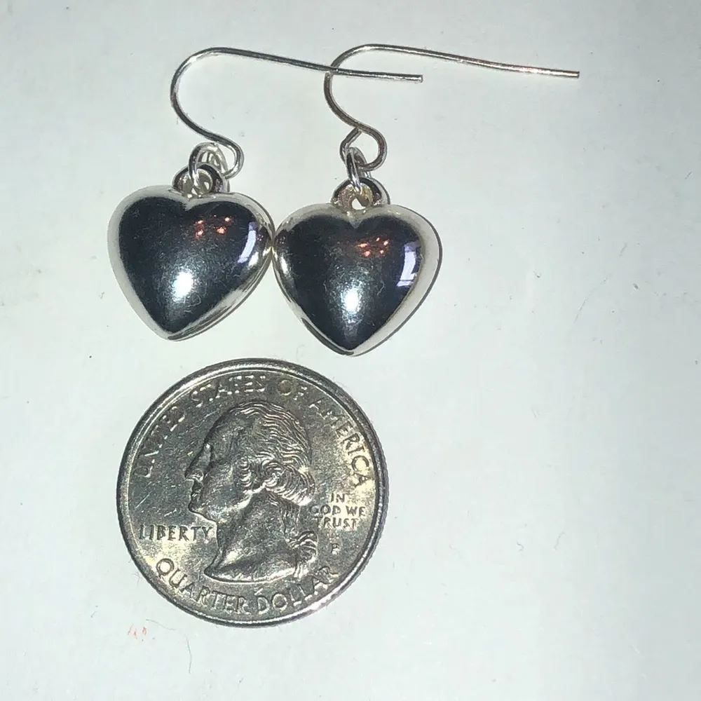 Silver Tone 3D Puffy Heart Boho Pierced Earrings - Image 3