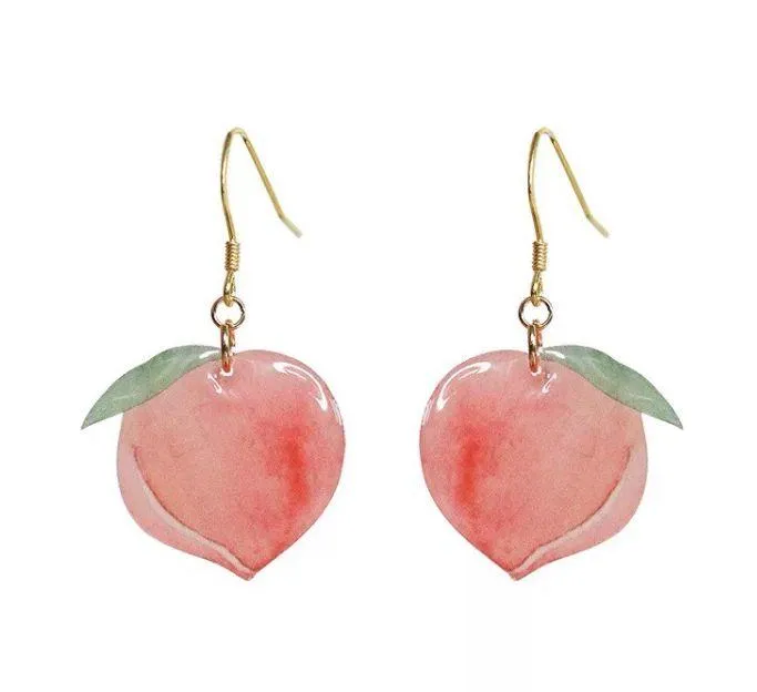 NEW Peach Watercolor Shaped Acrylic Hook Earrings Fruit Georgia Jewelry Gift Idea Pink - Image 2