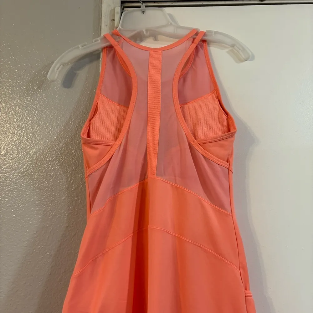 Athleta Deuce Court Tennis Dress Melon Shock Built In Bra Sheer XS Coral Orange - Image 6
