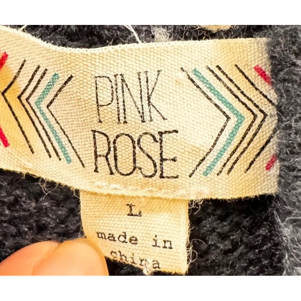 Pink Rose Women's L Geometric Aztec‎ Cardigan Sweater Navy Cream Red - Image 2