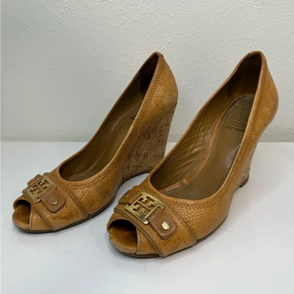 Tory Burch Carnell Peep Toe Wedge Heels Size 7.5 GUC - Image 2