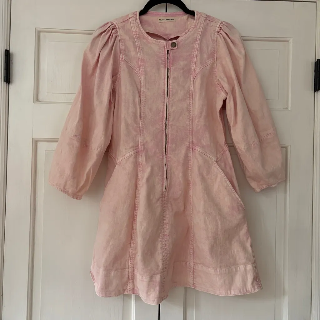 Ulla Johnson Wilona Dress Rose Pink Denim Zip Up Mini Size 8 Acid Washed Utility - Image 7