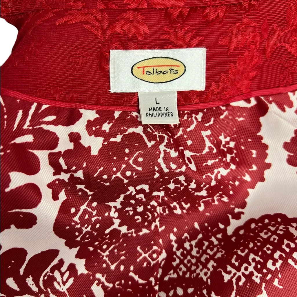 Talbots Jacket Pea Coat Large Red Floral Brocade Double Breasted  Fully Lined - Image 15