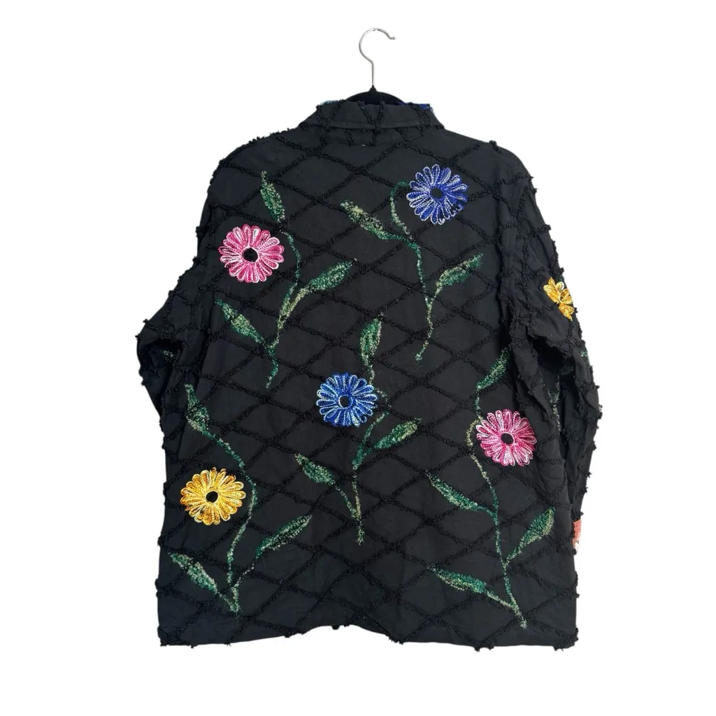 Vintage Roaman's Black Jacket Vibrant Floral Embroidery Yellow Blue Pink Large - Image 7
