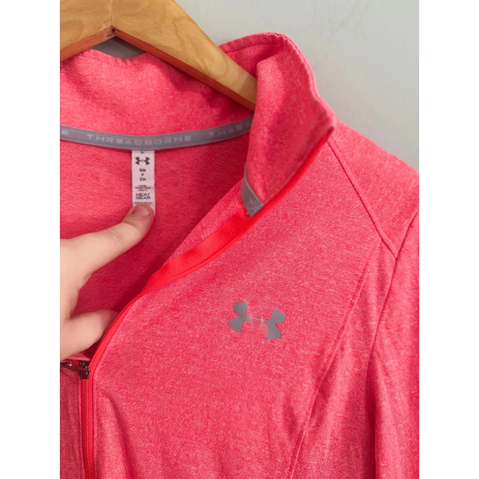 Under Armour HeatGear Women's Pink Fleece Long Sleeve 1/4 Zip Athletic Top - Image 3