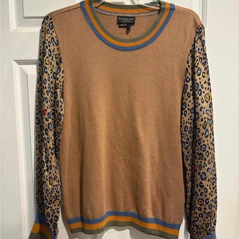 Anthropologie Conditions Apply leopard serves knit sweater top sz M - Image 2