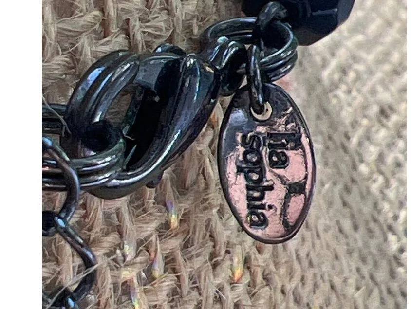 Lia Sophia Gunmetal Necklace Purple Silver Smoky Black Abalone Beads Adj 15"-18" - Image 5