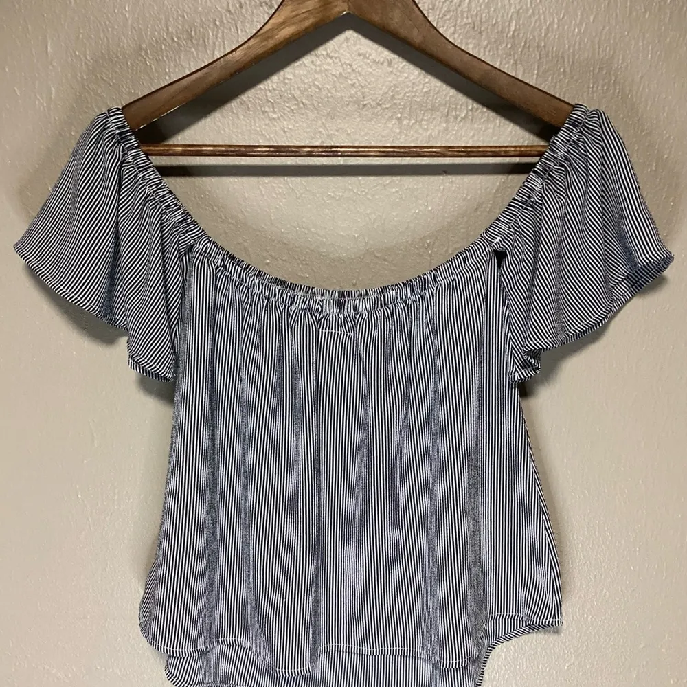 Willow + Root Black and White Striped Flutter Sleeve Blouse - Image 2