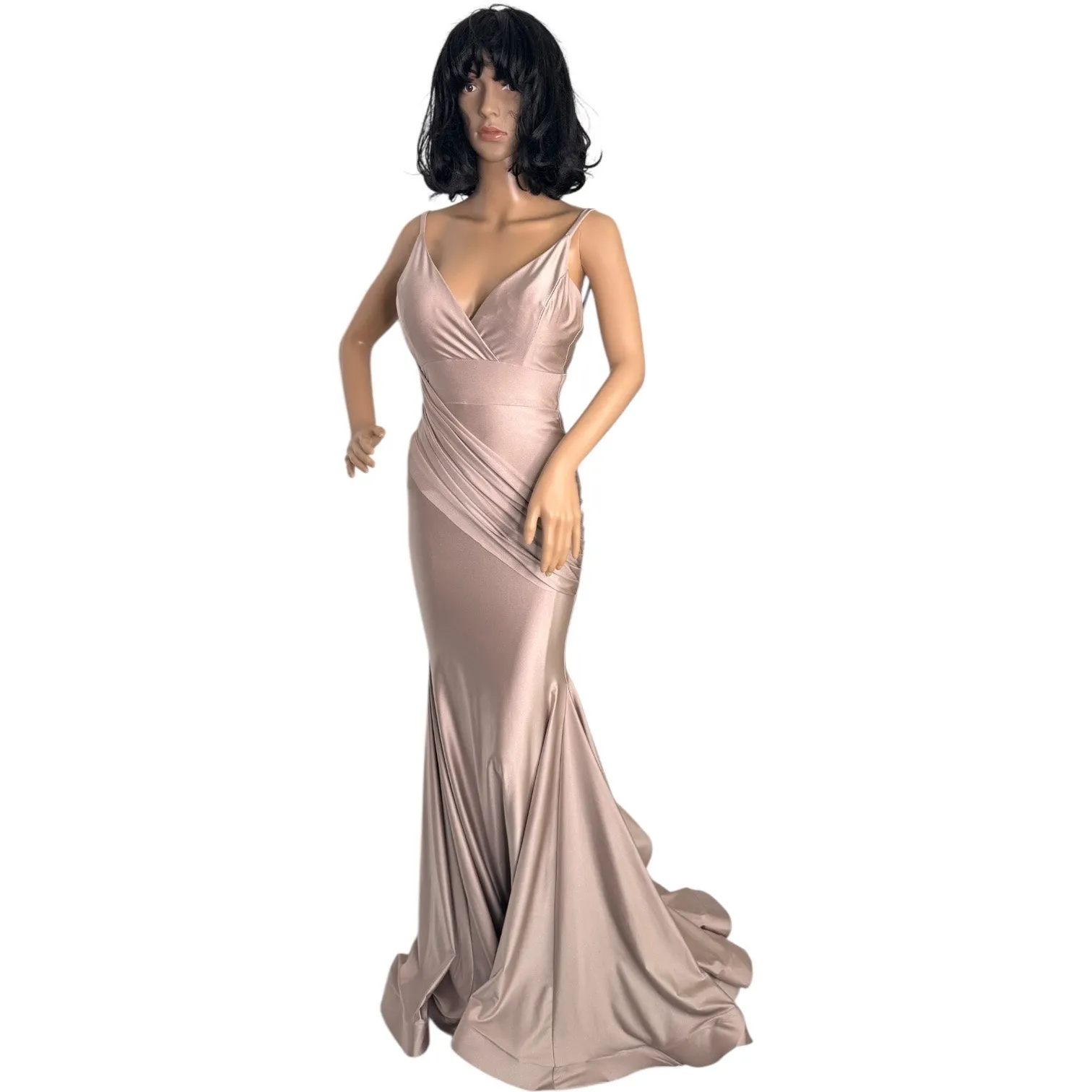 2010s Jessica Angel Champagne Satin Mermaid Gown with pooled train Size XS - Image 3