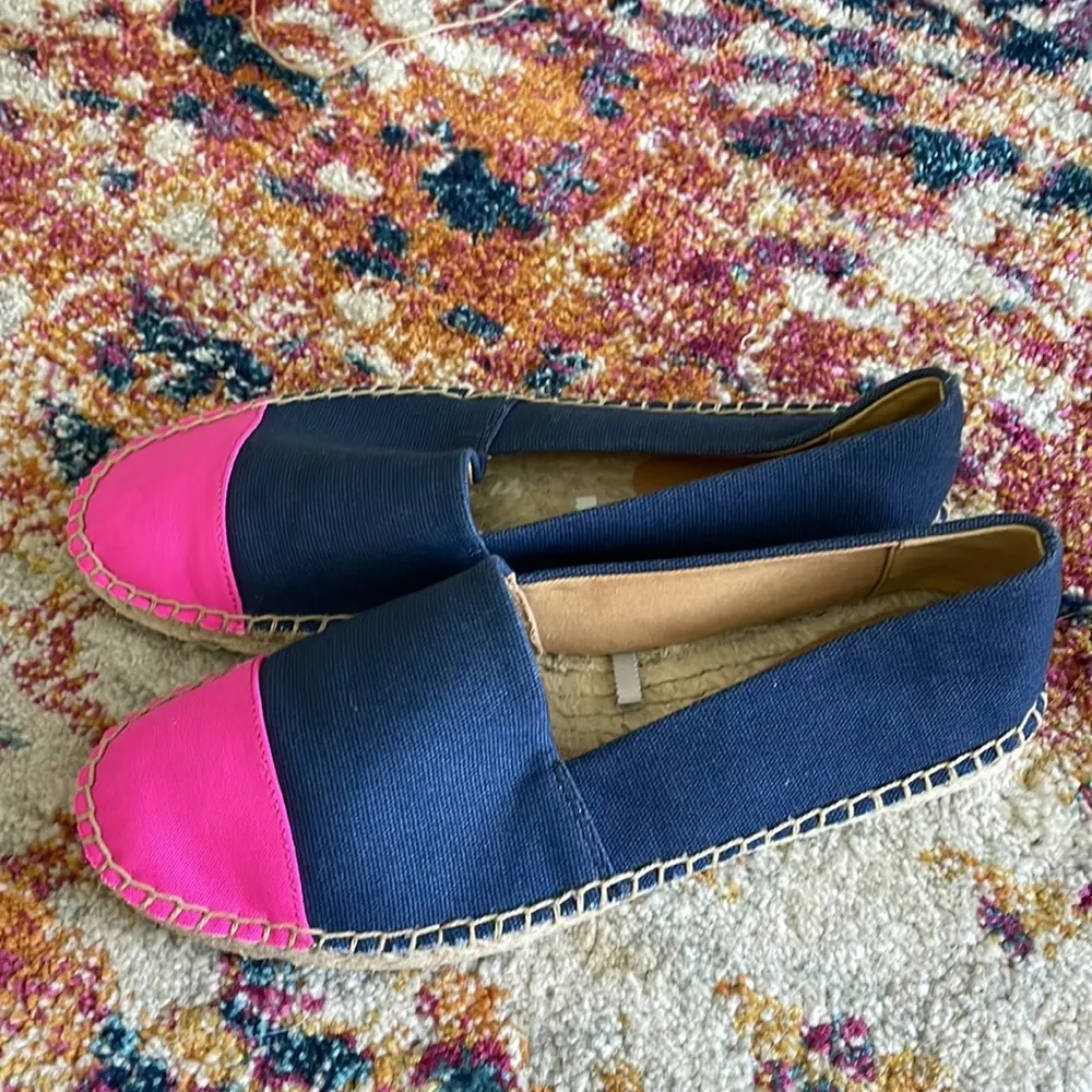 J. Crew Pink Navy Blue Canvas Colorblock cap-toe slip-on espadrilles - Image 3