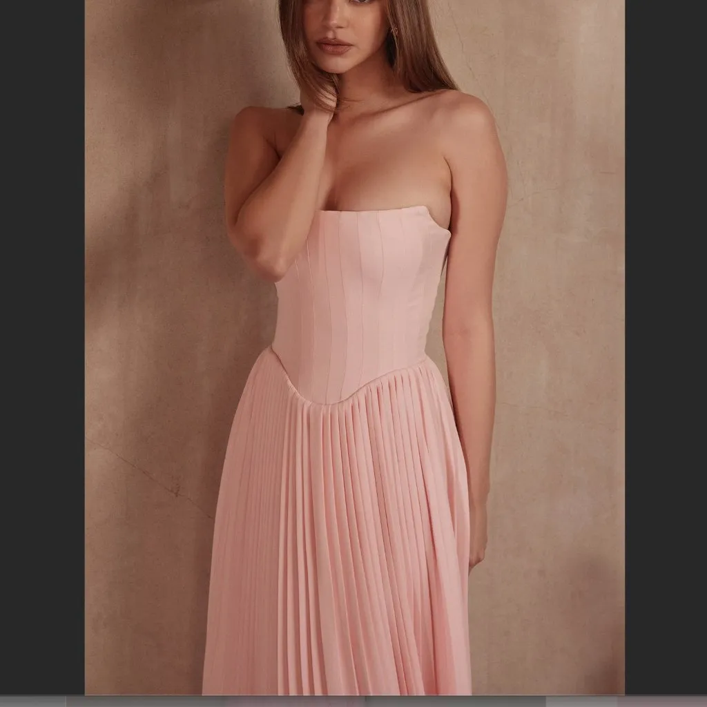 NWT House of CB Marci pink pleated midi corset dress - Image 2