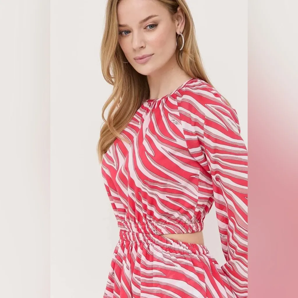 MICHAEL KORS Red White Zebra Print Cutout Mini Dress‎ Long Sleeve Medium New - Image 13