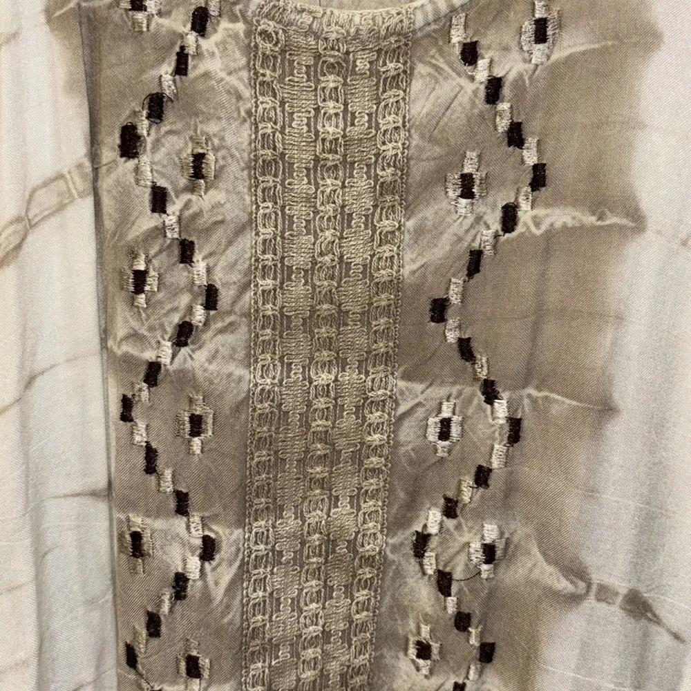 RAYA SUN BROWN AND CREAM SLEEVELESS DRESS OR BEACH COVER UP HI LO HEM SIZE SMALL - Image 3