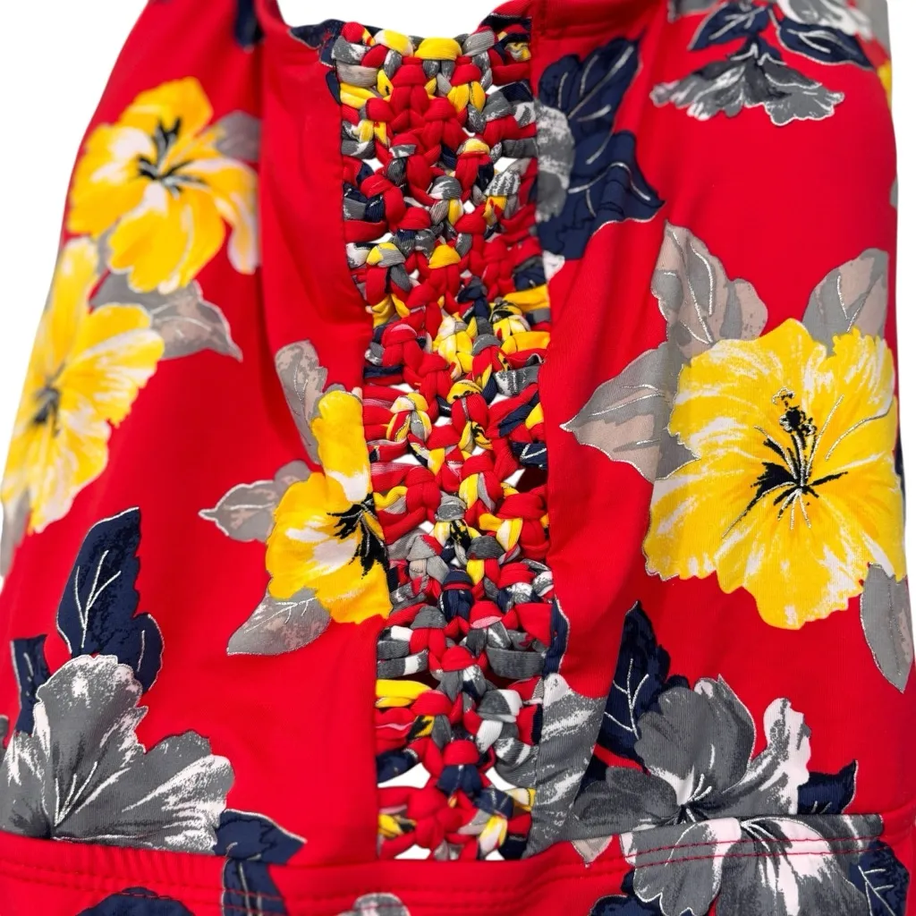 Ambrielle Ladies Red Floral Knotted Bathing Suit Halter Neck Size XL NWT - Image 3