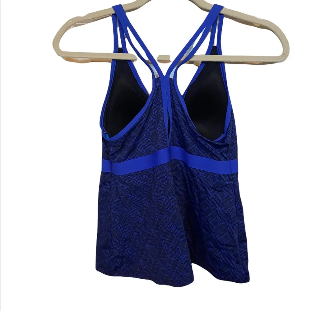 LL Bean blue geometric pattern size 10 tankini top UPF 50+. - Image 3