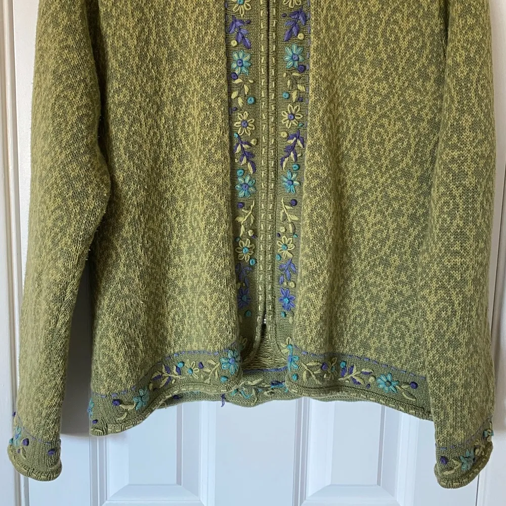 Vintage Nomadic Traders Full Zip Floral Embroidered Knit Sweater Jacket Size M - Image 2