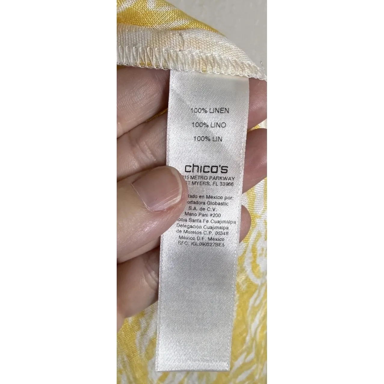 Chicos 3 US XL Sequin Yellow Floral Linen Top Blouse Sheer Beach‎ Travel Resort - Image 4