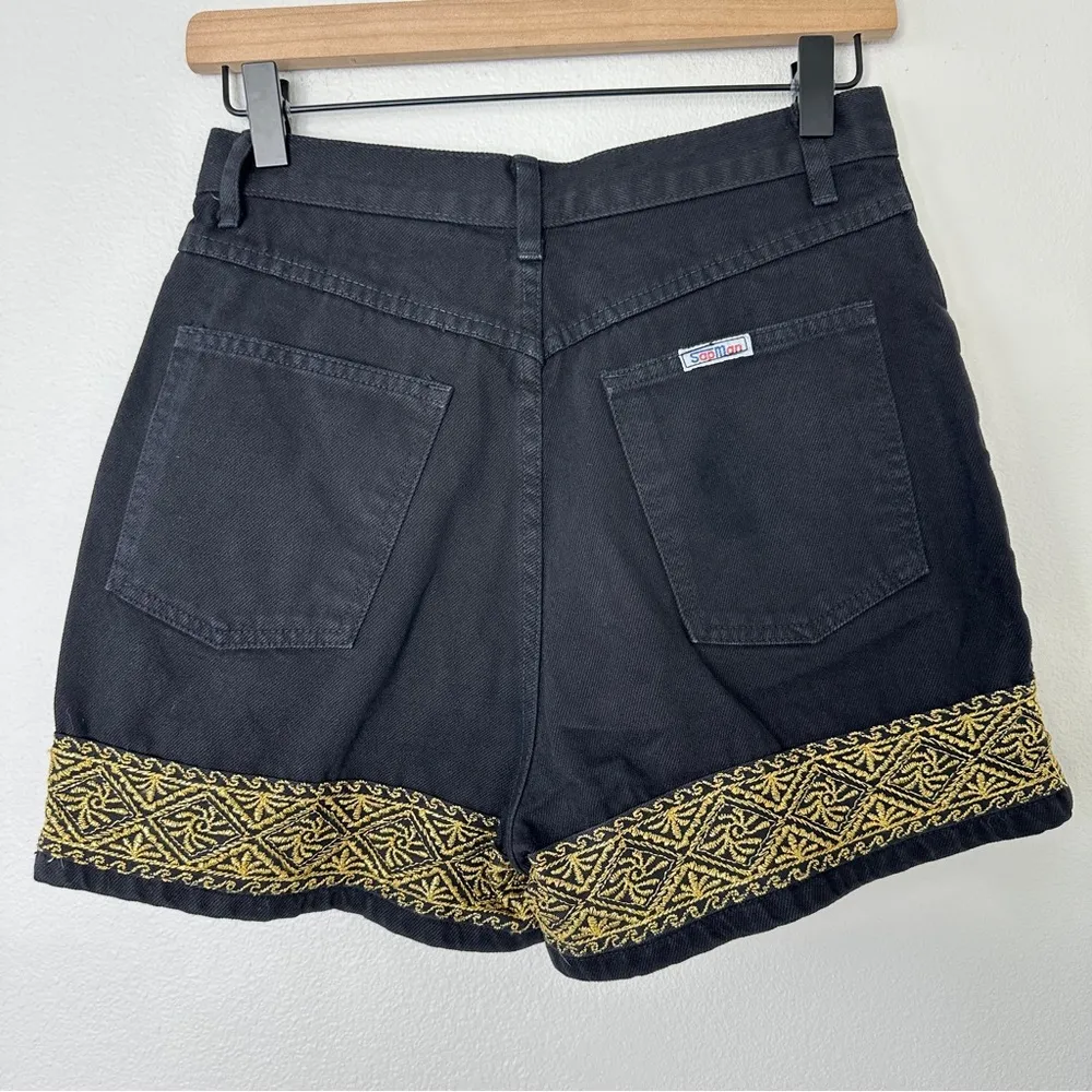 Vintage SapMan Paris Black Denim High Waisted Shorts 9/10 26" Rodeo Embellished - Image 4