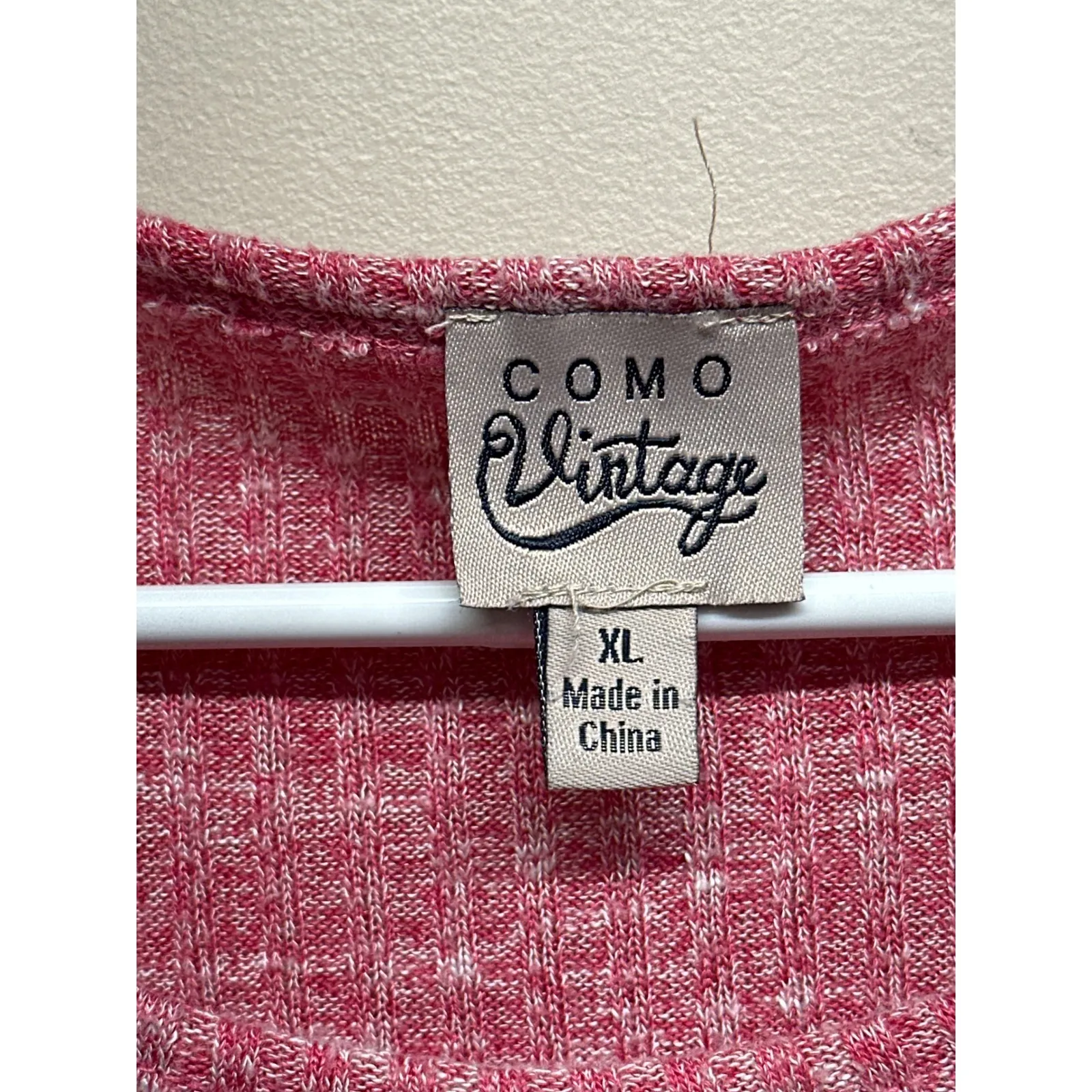 COMO Vintage Pink Marled Ribbed Long Sleeve Top Geometric Print Trim XL - Image 2