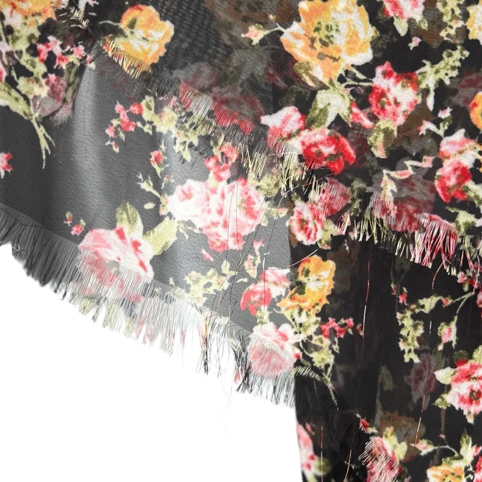 Lindsey Thornburg Black Floral Off Shoulder Ruffle Mini Dress Sheer Overlay M/L Size M - Image 3