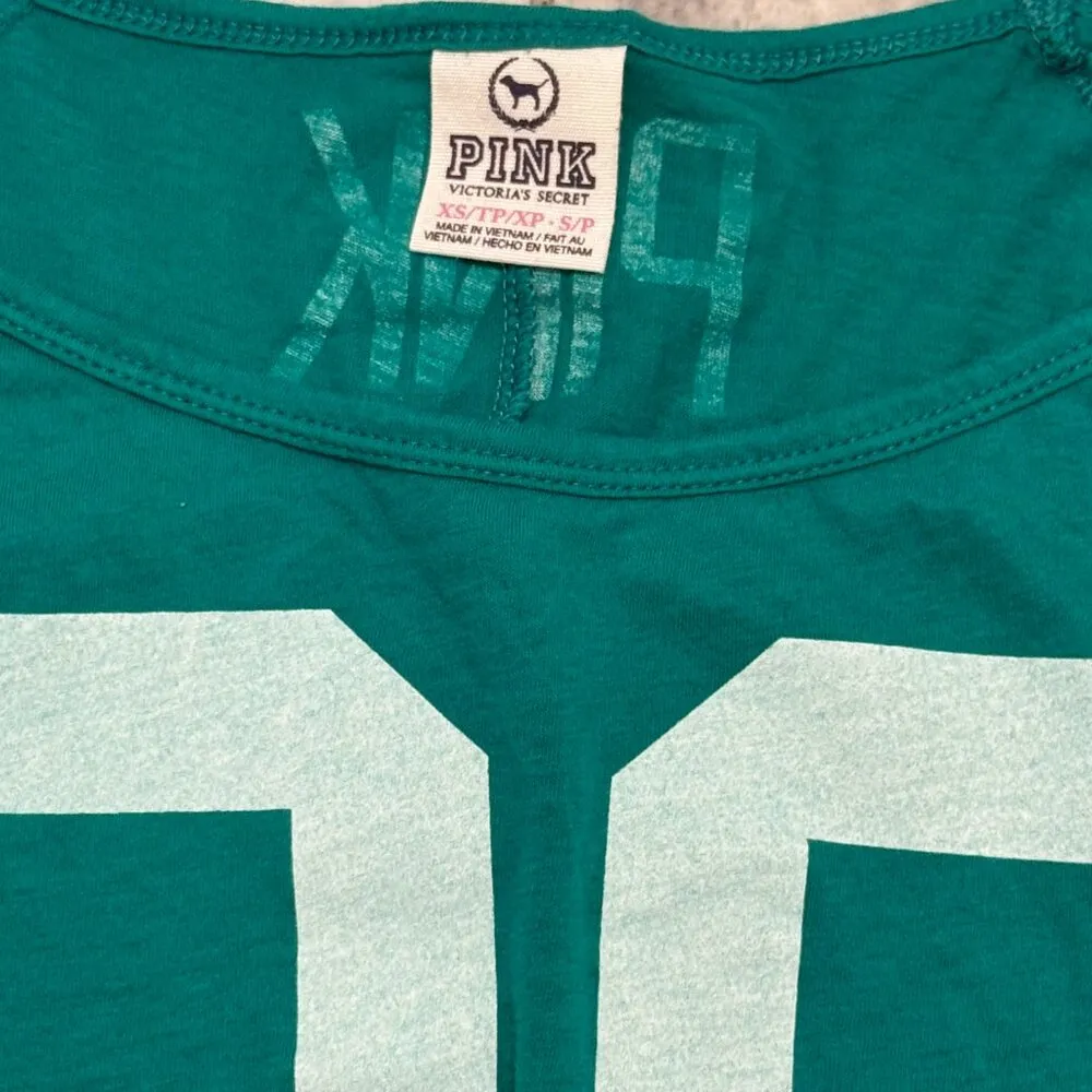 NEW Victoria's Secret PINK women's XS green/white oversized top - Image 3