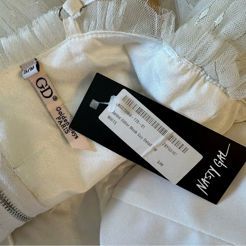 GD Golden Days Paris Bardot Glitter Mesh Cup Top S/M NWT White Cold Shoulder Size undefined - Image 13