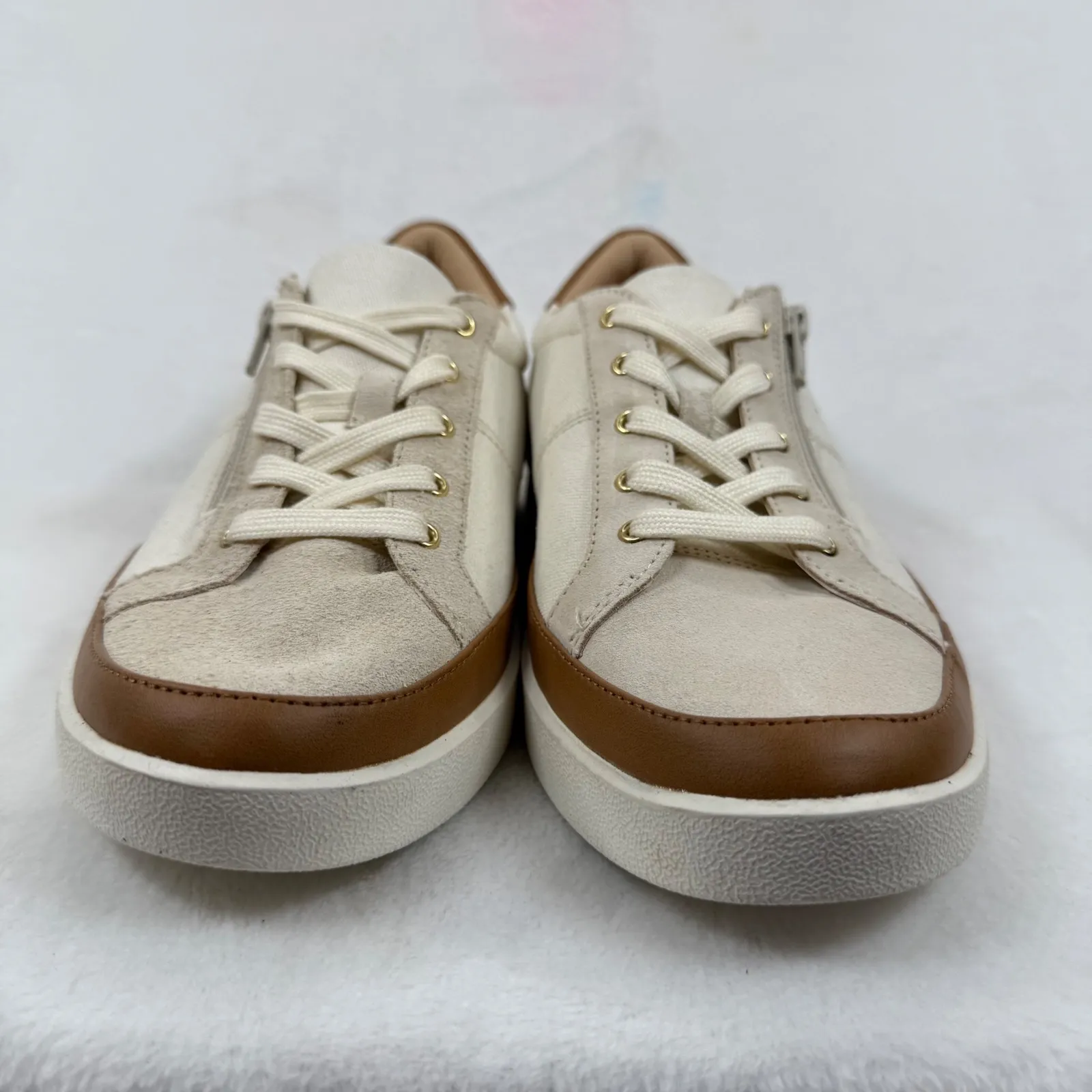 Vionic Mayra Lace Up Sneakers Casual Shoes Canvas Suede Brown Zip 9.5 - Image 2